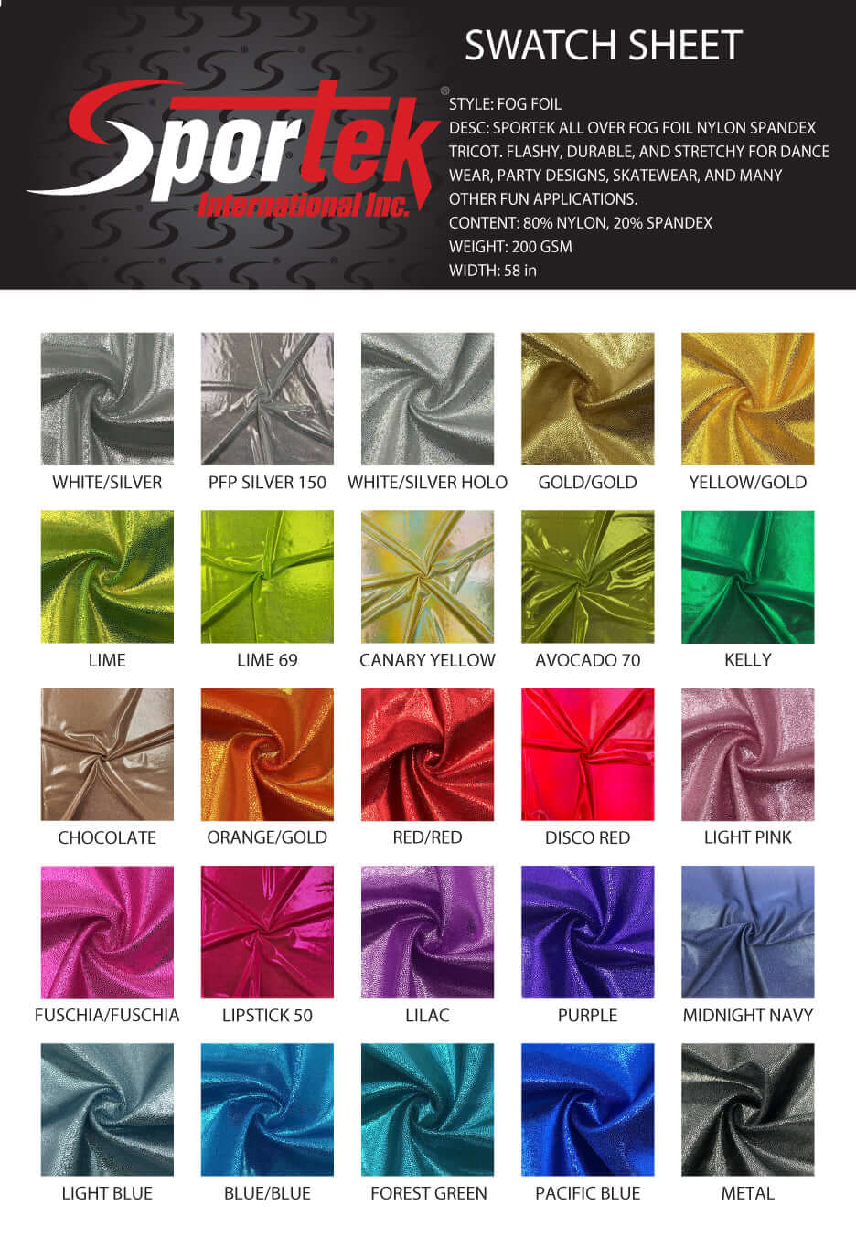 Fog Foil Nylon - Spandex | Metallic and Foil Spandex | Dance Wear | Party Design | Sakate wear - Sportek International Inc.