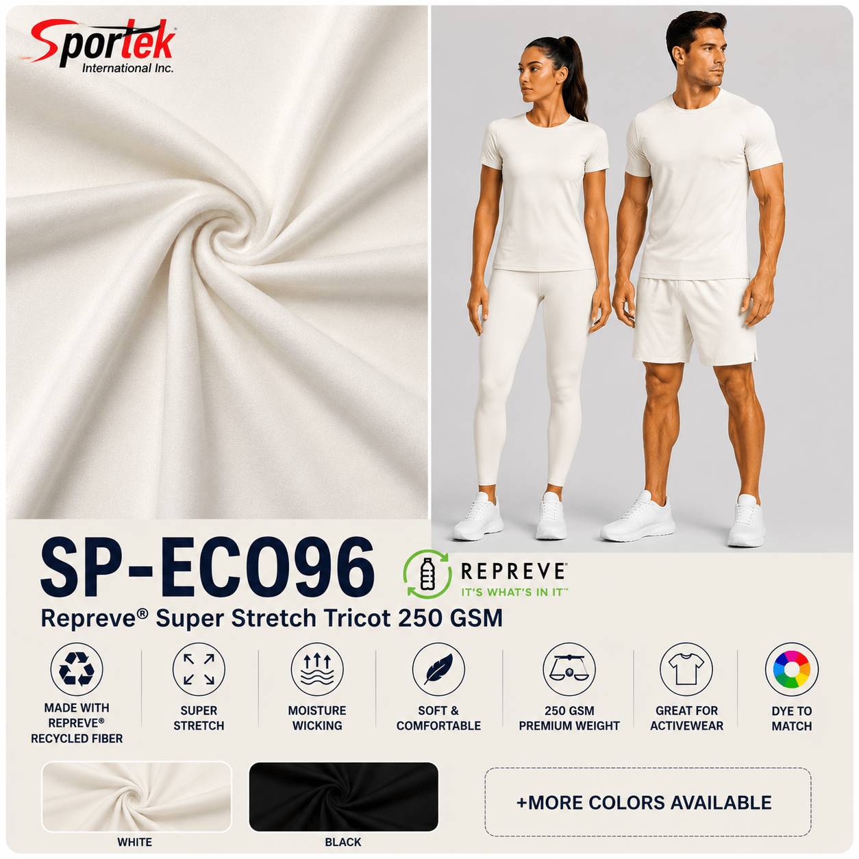 SP - ECO96 Repreve Super Stretch Tricot 250 GSM - Spandex, Eco Friendly Recycled SpandexSportek International Inc.