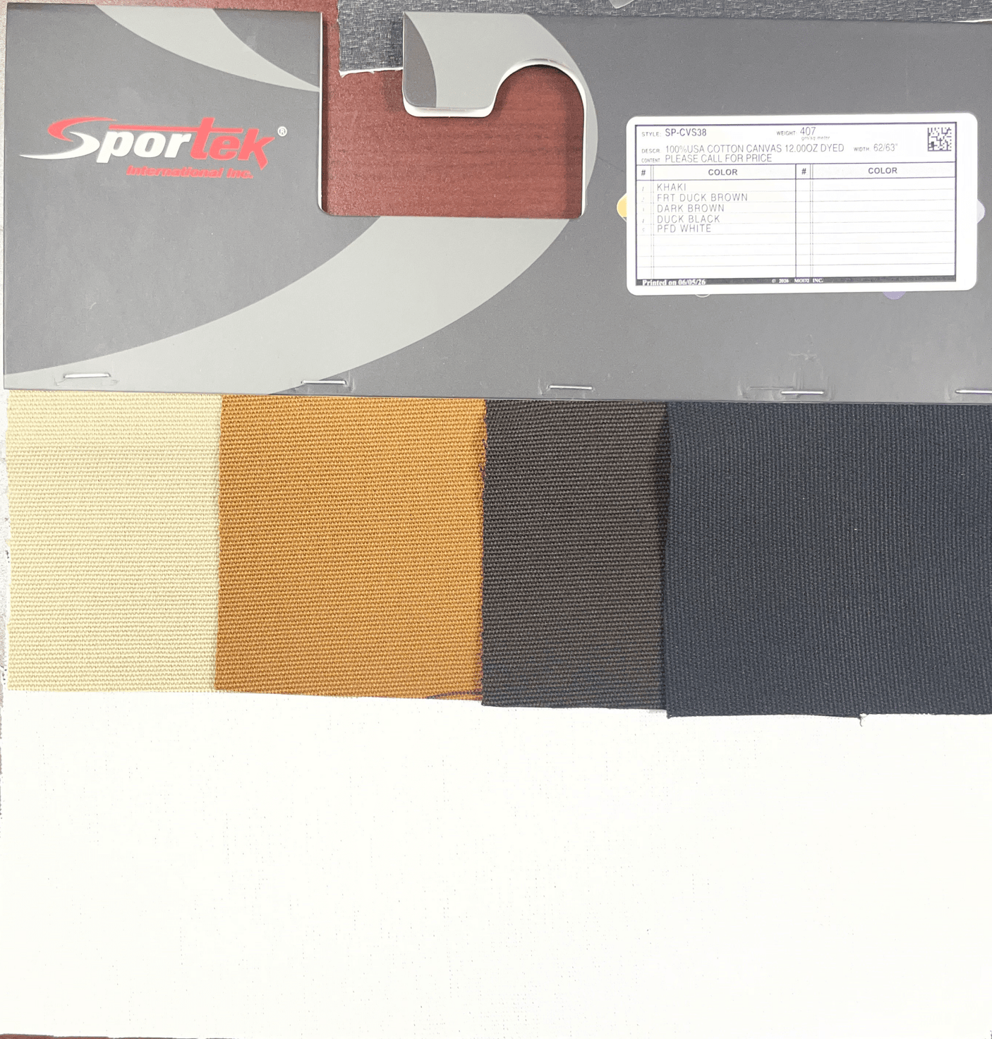 SP-CVS38 100% USA Cotton Canvas 11.5 oz Dyed Fabric - Sportek International Inc.