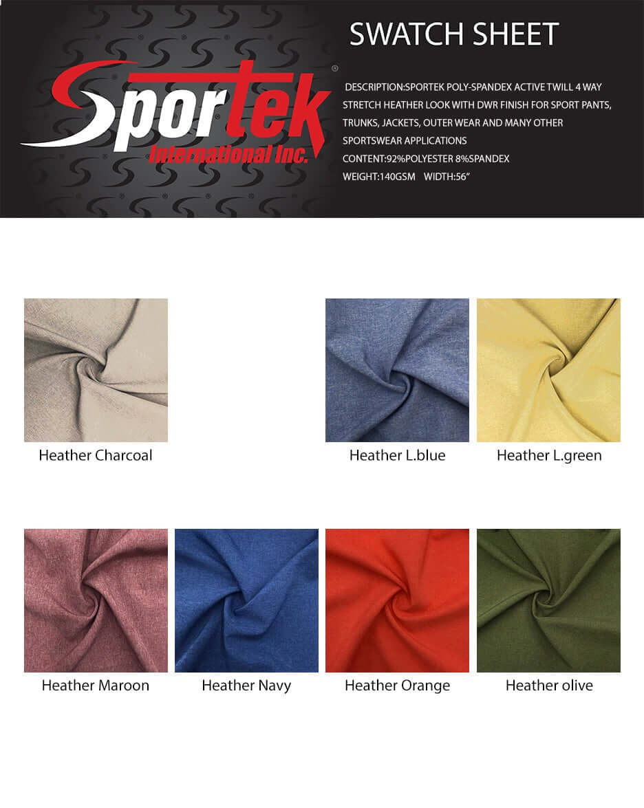 SP - 106 Sportek Poly - spandex active twill 4 way stretch heather look with DWR finish - Sportek International Inc.
