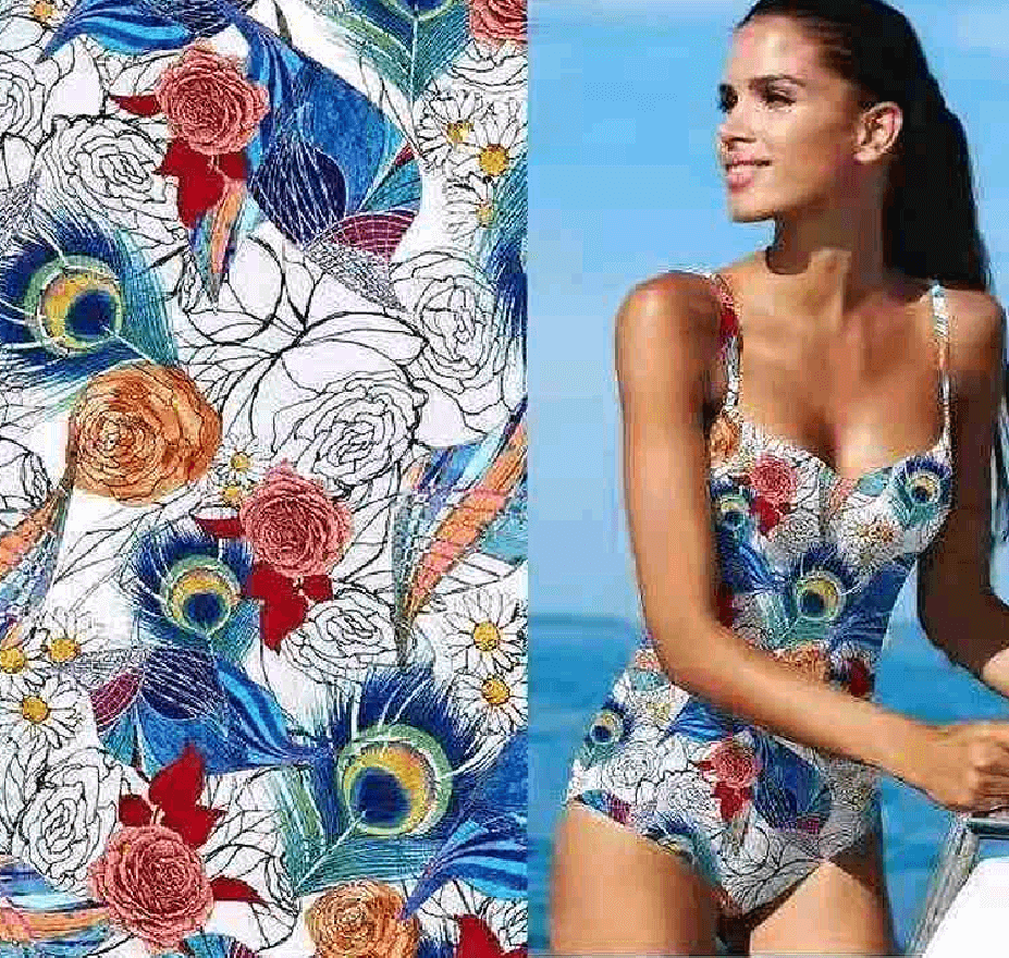 SP - NP90007 Peacock & Roses Printed Spandex - Sportek International Inc.