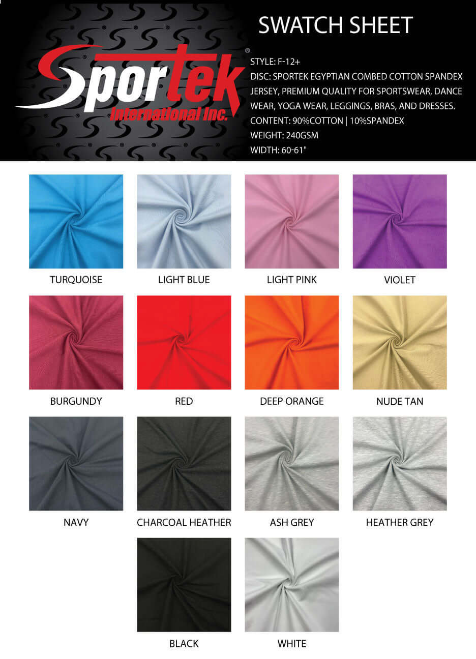 F - 12+ Sportek Egyptian Combed Cotton Spandex Jersey - Sportek International Inc.