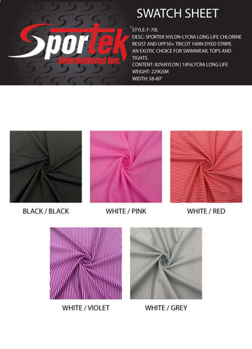 F-70L Sportek Nylon-LYCRA® Life Chlorine Resist and UPF50+ Tricot Yarn-Dyed Stripe
