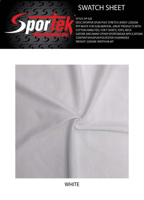 SP - SJ8 Sportek Spun Poly stretch Jersey 220GSM PFP White for sublimation - Sportek International Inc.