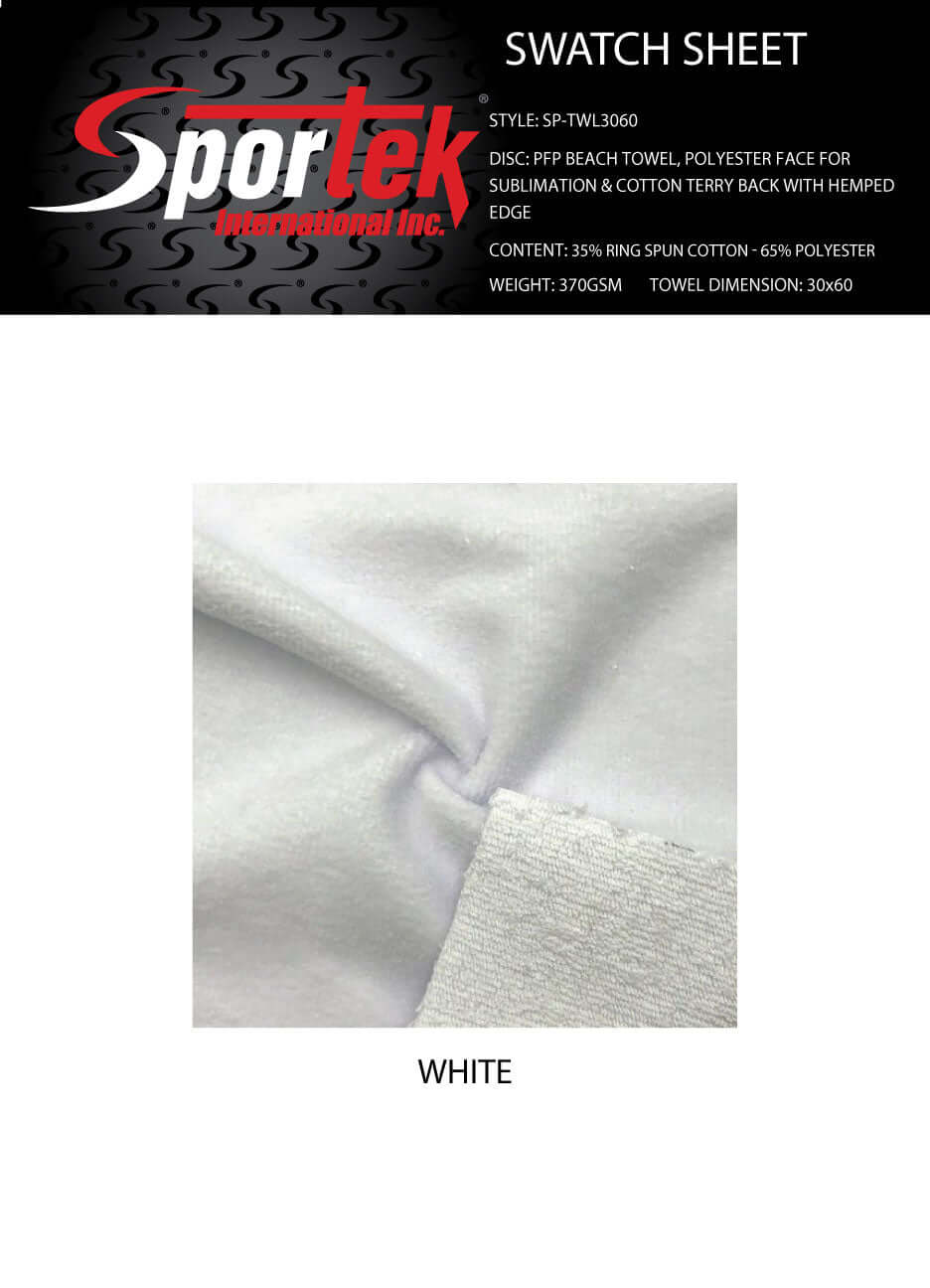 SP - TWL3060* | PFP Beach Towel | Polyester Face for Sublimation - Sportek International Inc.