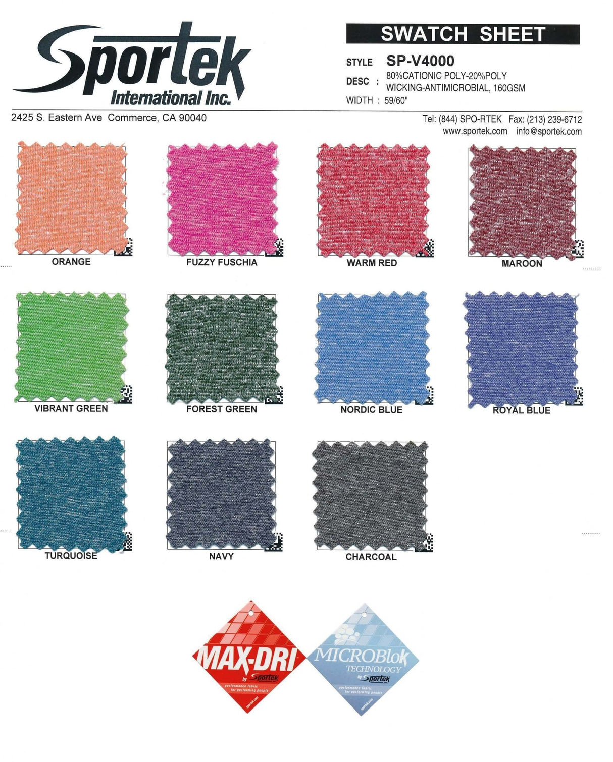 SP - V4000 Wicking - Antimicrobial - Sportek International Inc.