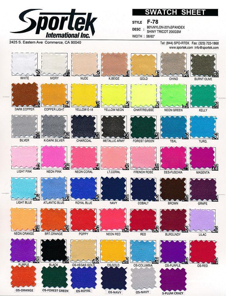 F - 56/F - 78 Nylon - Spandex Tricot Shiny 6 oz - Sportek International Inc.