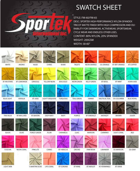 FM - 60/FM - 65 Nylon - Spandex Tricot Matte - Sportek International Inc.