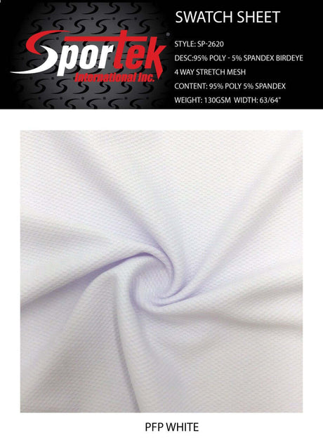 SP - 2620 Sportek Poly - Spandex Bird - eye Flat Back Mesh 4 Way Stretch - Sportek International Inc.