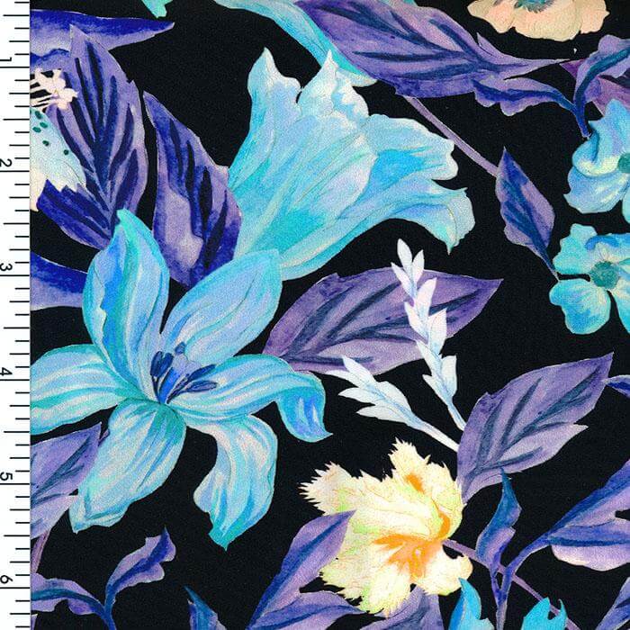 SP - NP2668 Danube Floral Mix Black Blue Navy Cream | Nylon Spandex Digitally Wet Print - Sportek International Inc.