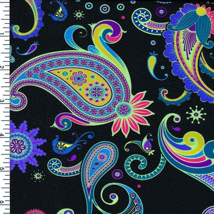 SP - NP2673 Royal Paisley - Black Green Blue Red Nylon Spandex Digitally Wet Print - Sportek International Inc.