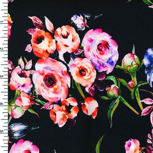 SP-NP2674 Happy Birthday Floral - Black Red Green Blue  | Nylon Spandex Digitally Wet Print
