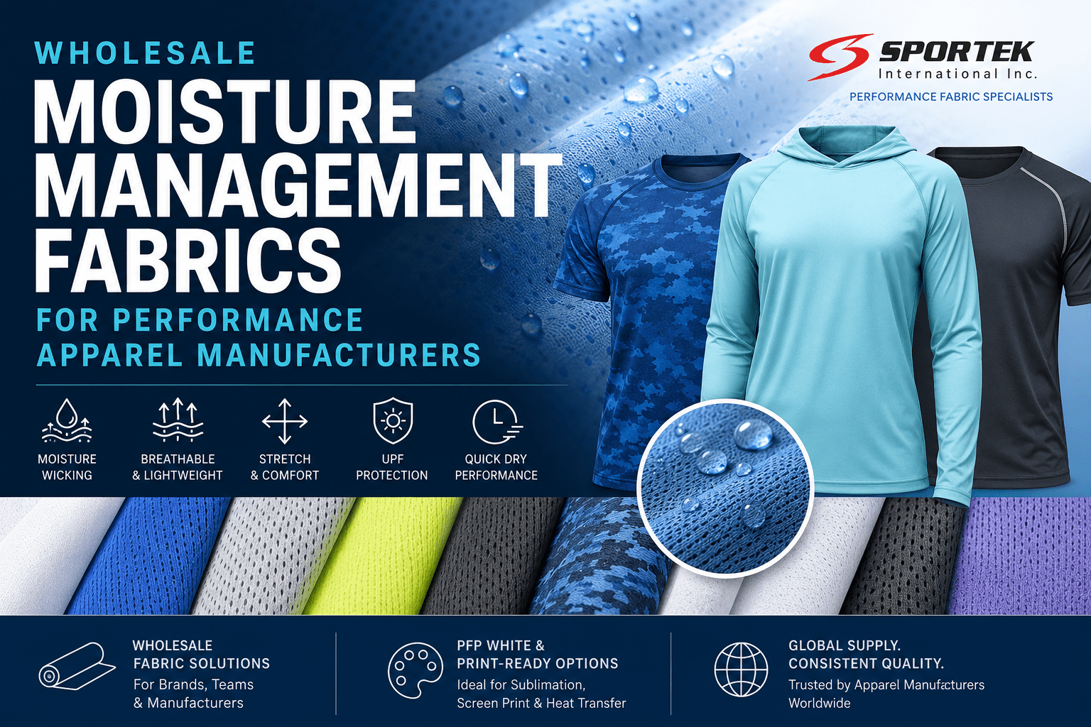 Wholesale Moisture Management Fabrics for Performance Apparel Manufacturers - Sportek International Inc.