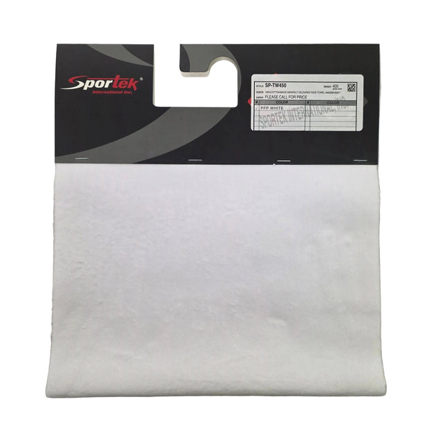 A white Sportek replacement filter cartridge in its original black and white retail packaging, laid flat on a white fabric background.