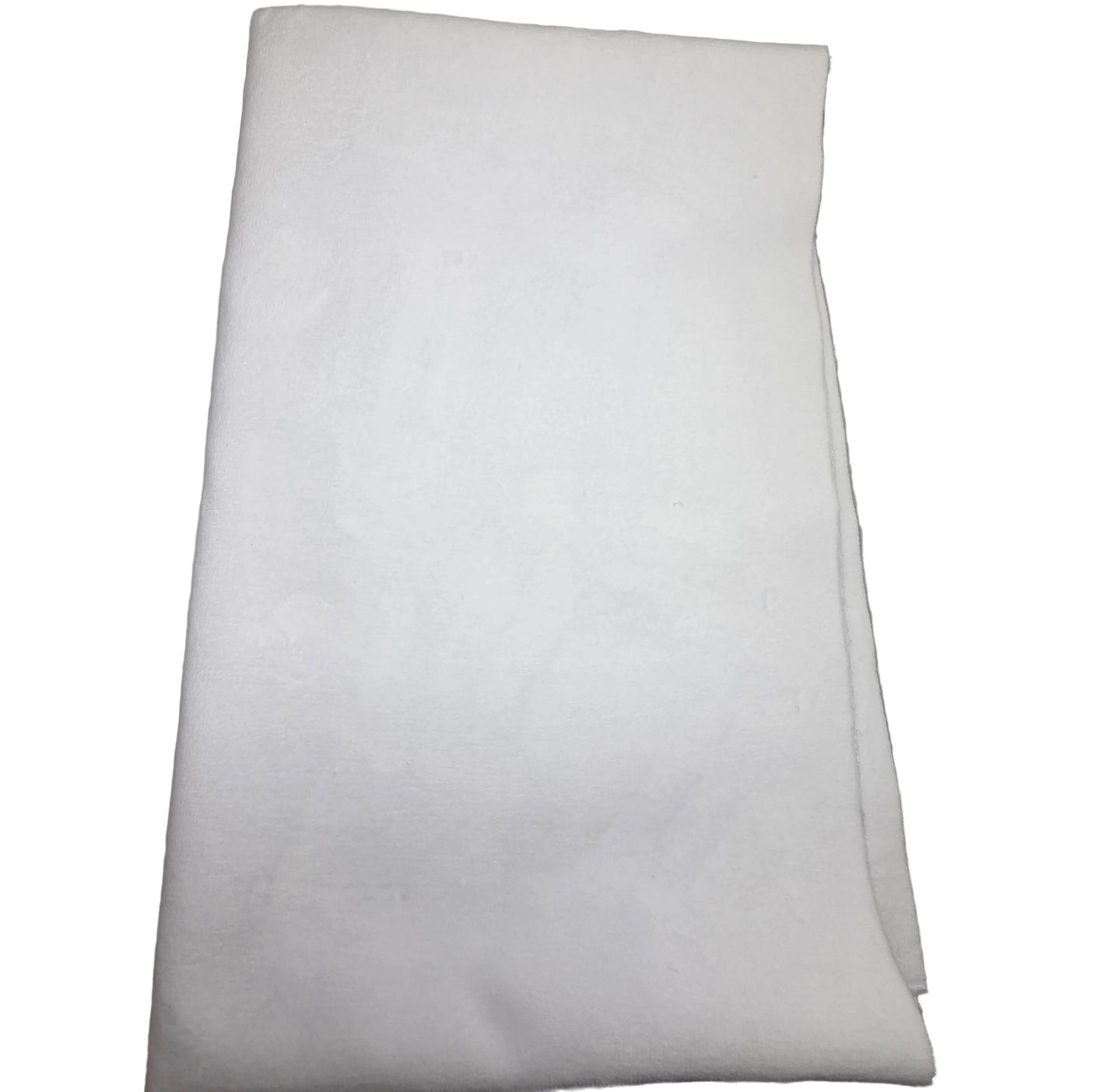 A folded white fabric item, likely a blanket, towel, or sheet, shown against a plain gray background.