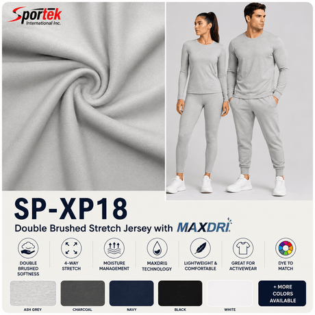 SP - XP18 Double Brushed Stretch Jersey with MAXDRI - Spandex, Nylon Spandex SolidsSportek International Inc.
