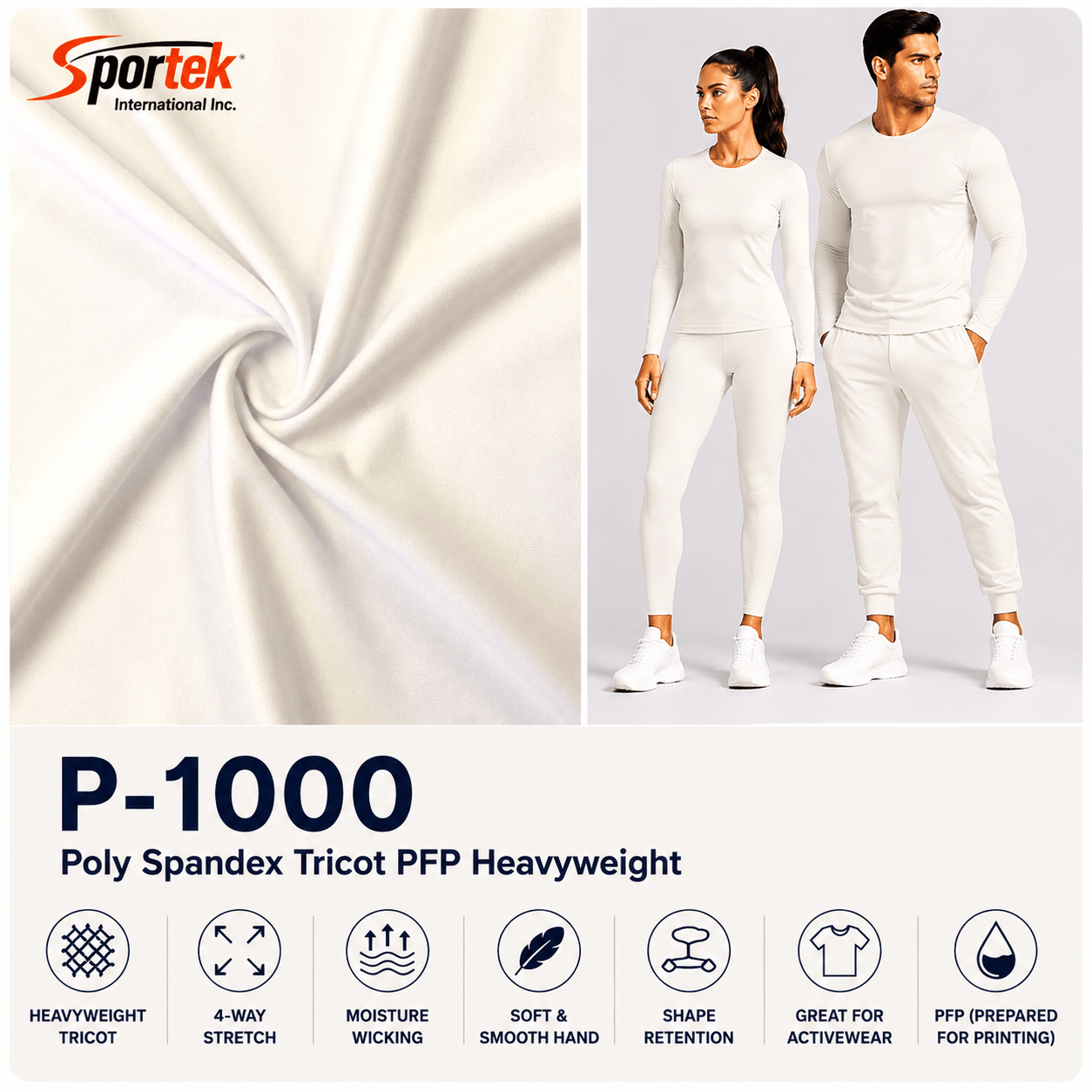 P - 1000 Poly Spandex Tricot PFP Heavyweight - Spandex, Nylon Spandex SolidsSportek International Inc.