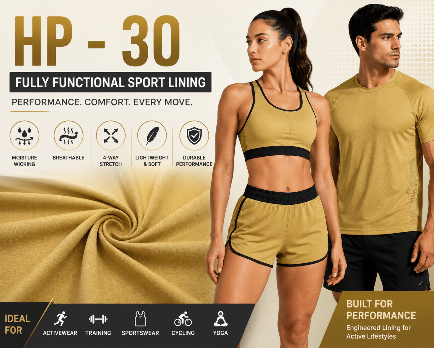 HP - 30 Functional Sport Lining with MAXDRI - Spandex, Moisture Management Mesh and PQSportek International Inc.