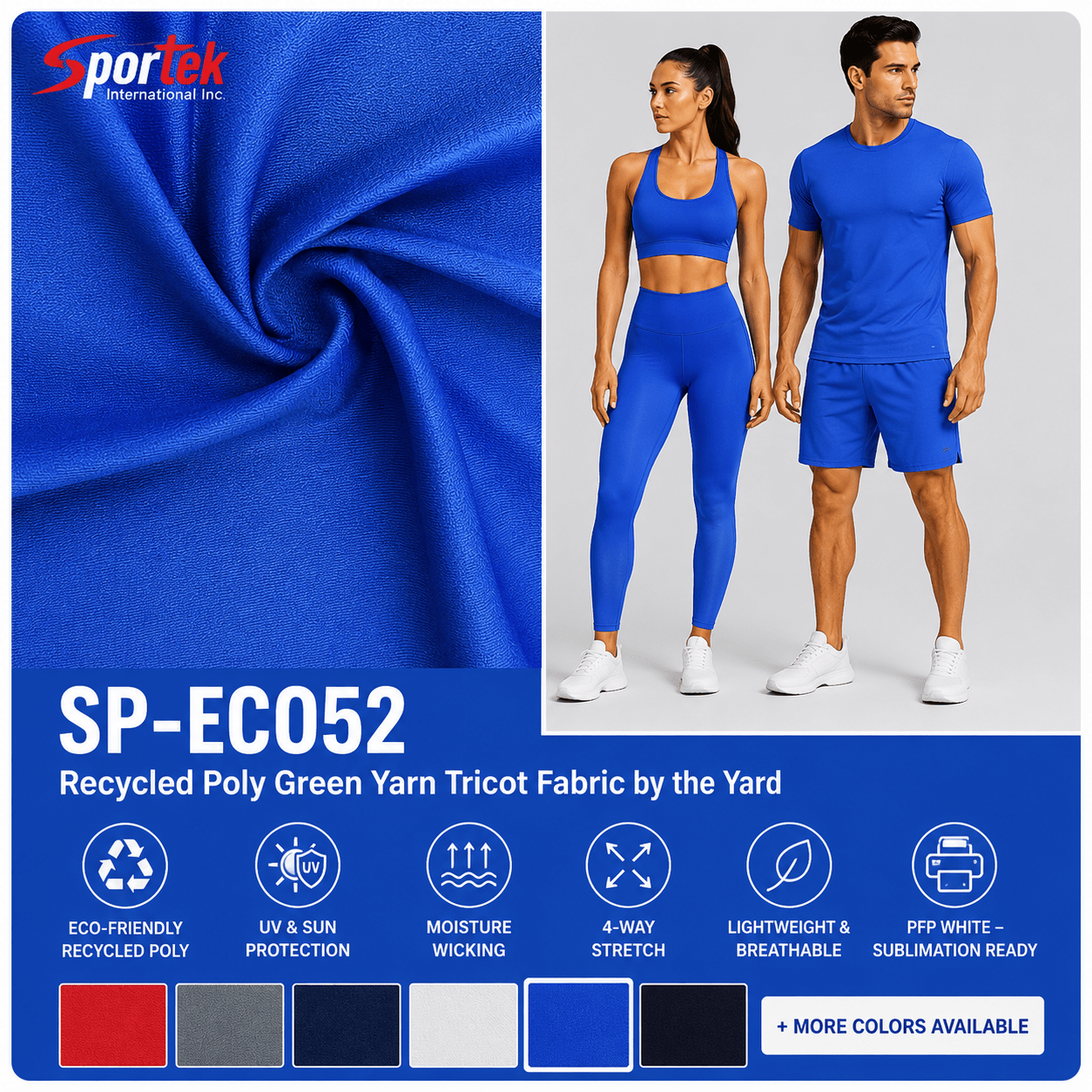 SP - ECO52 Recycled Poly Green Yarn Tricot Fabric by the Yard - Spandex, Nylon Spandex SolidsSportek International Inc.