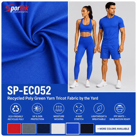 SP - ECO52 Recycled Poly Green Yarn Tricot Fabric by the Yard - Spandex, Nylon Spandex SolidsSportek International Inc.