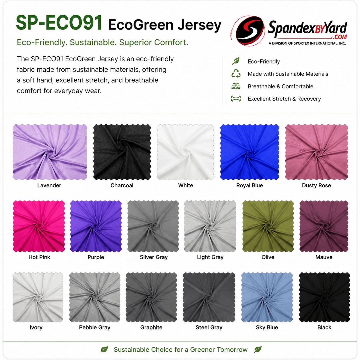 SP - ECO91 EcoGreen Recycled Spandex Jersey - Spandex, Eco Friendly Recycled SpandexSportek International Inc.