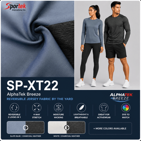 SP - XT22 AlphaTek Breeze Reversible Jersey Fabric by the Yard - Spandex, Moisture Management Mesh and PQSportek International Inc.