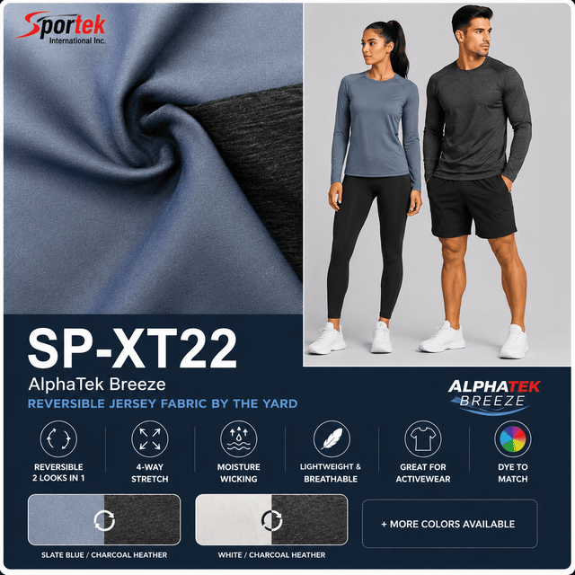 SP - XT22 AlphaTek Breeze Reversible Jersey Fabric by the Yard - Spandex, Moisture Management Mesh and PQSportek International Inc.