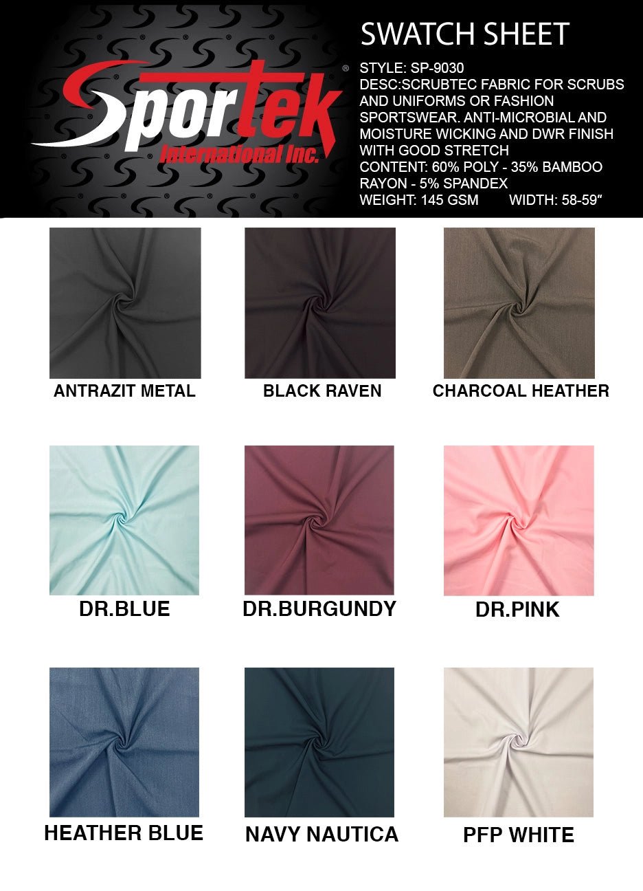 SP - 9030 SCRUBTEC Antimicrobial Performance Fabric for Scrubs & Uniforms - Spandex, Woven StretchSportek International Inc.