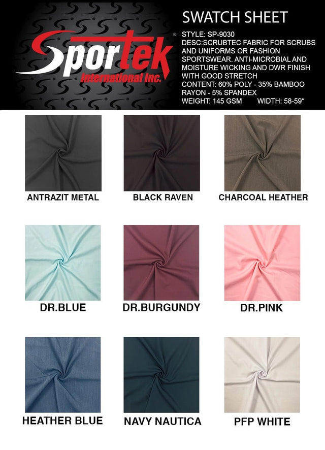 SP - 9030 SCRUBTEC Antimicrobial Performance Fabric for Scrubs & Uniforms - Spandex, Woven StretchSportek International Inc.