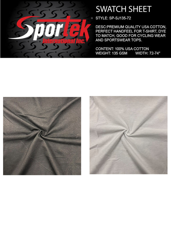 Sportek SP-SJ135-72 Premium Quality 100% USA Cotton Single Jersey