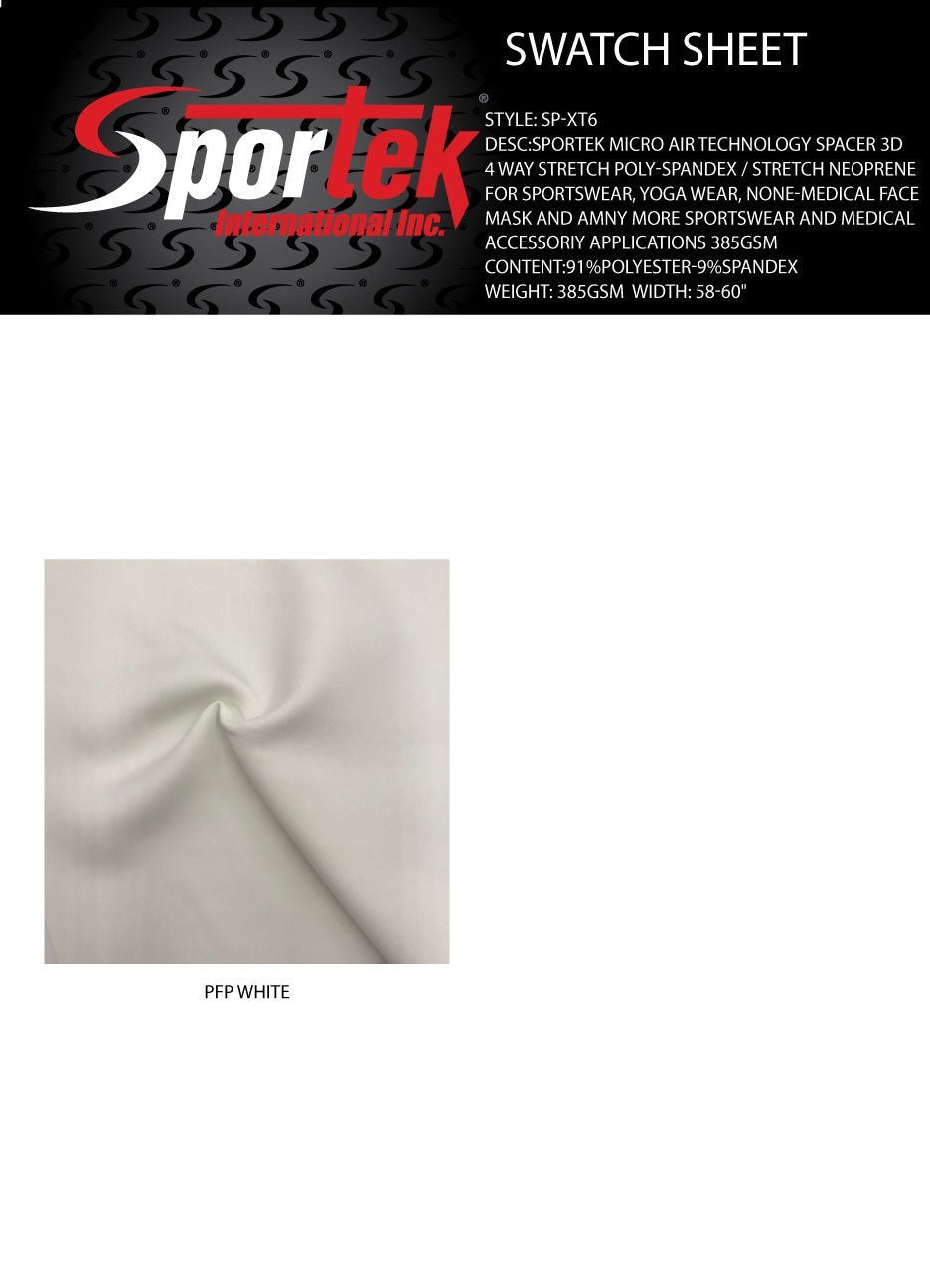 SP - XT6 Sportek Micro Air technology Spacer 3D 4 way stretch Poly - Spandex / Stretch neoprene - Sportek International Inc.
