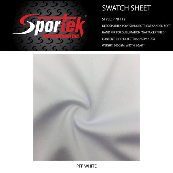 P-NFT12 Sportek Poly Spandex Tricot Sanded Soft hand PFP for sublimation "Nafta Certified"