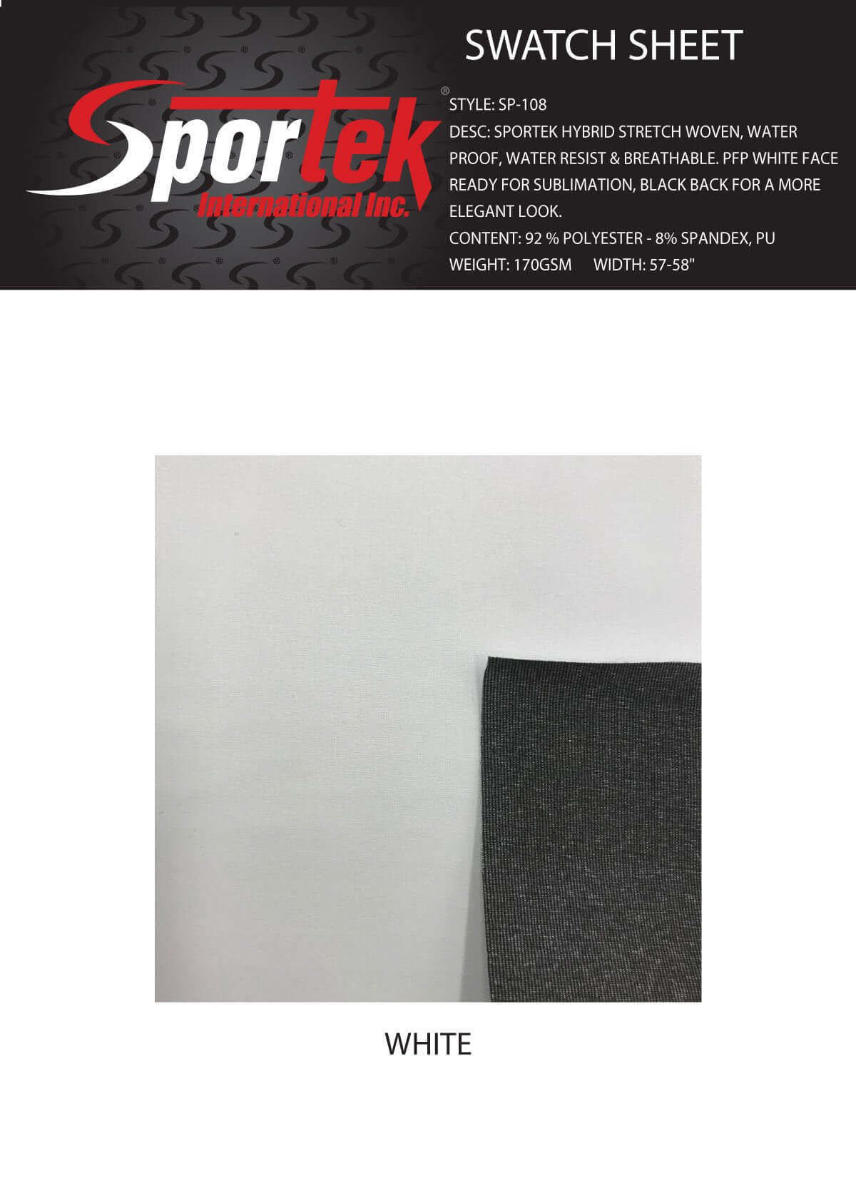 SP - 108 Sportek Hybrid stretch woven - Sportek International Inc.