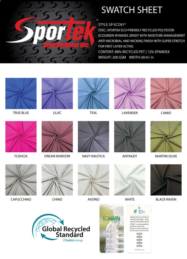 SP - ECO91* EcoGreen Yarn Spandex Wicking - Anti Microbial - Sportek International Inc.