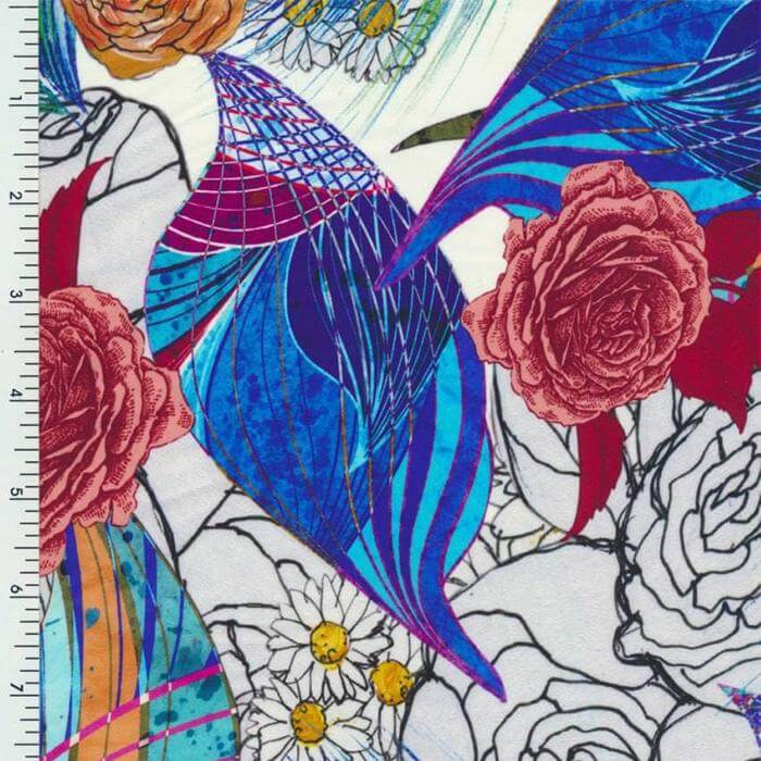 SP - NP90007 Peacock & Roses Printed Spandex - Sportek International Inc.