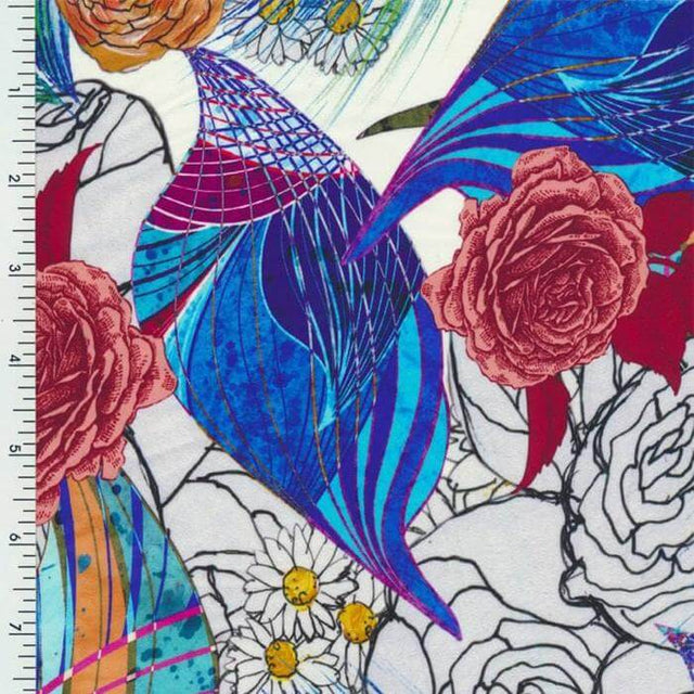 SP - NP90007 Peacock & Roses Printed Spandex - Sportek International Inc.