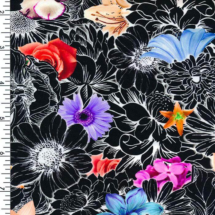 SP - NP2678 Midnight Floral - Black White Red Yellow Pink | Nylon Spandex Digitally Wet Print - Sportek International Inc.