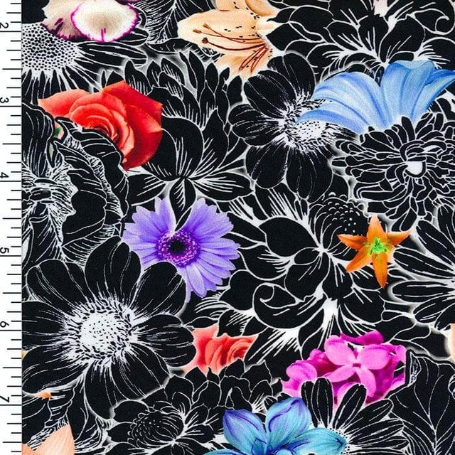 SP - NP2678 Midnight Floral - Black White Red Yellow Pink | Nylon Spandex Digitally Wet Print - Sportek International Inc.
